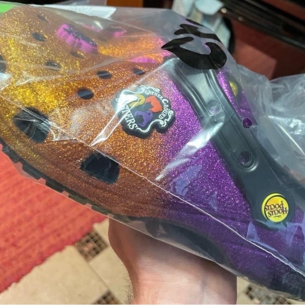 CROCS Glittery Purple and Gold Sandals